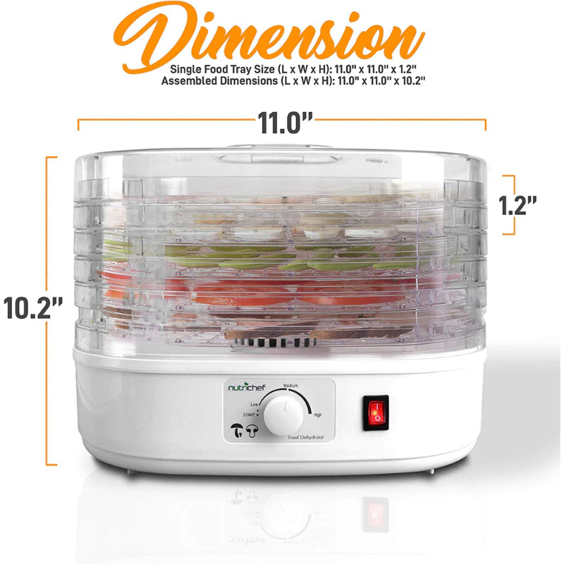 NutriChef 5 Tray Rack Electric Food Dehydrator Machine - Countertop Kitchen Use